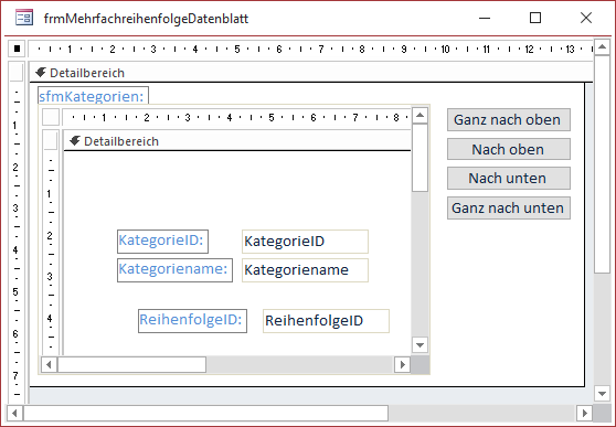 Entwurf des Formulars frmMehrreihenfolgeDatenblatt