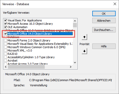 Verweis auf die Office-Bibliothek