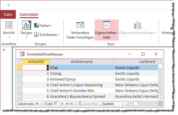 Ribbon ohne grundlegende Elemente