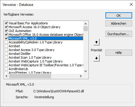 Hinzufügen eines Verweises auf die XML-Bibliothek