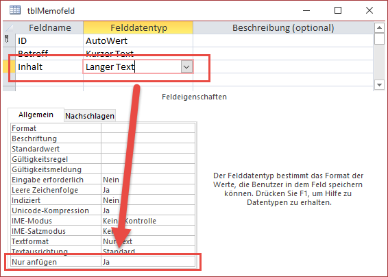 Memofeld mit History-Funktion