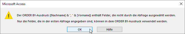 Fehlermeldung durch die ORDER BY-Klausel