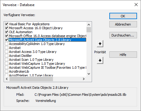 Verweis auf die ADODB-Bibliothek