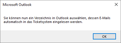 Hinweis auf das anstehende Auswählen eines Verzeichnisses in Outlook
