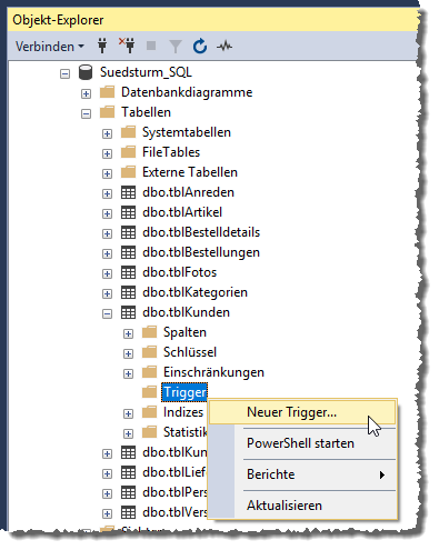 Anlegen eines neuen Triggers