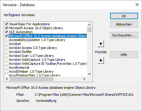 Der Verweise-Dialog von Access