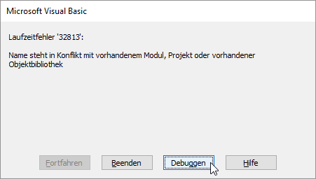 Fehlermeldung beim Versuch, eine bereits vorhandene Bibliothek zu referenzieren
