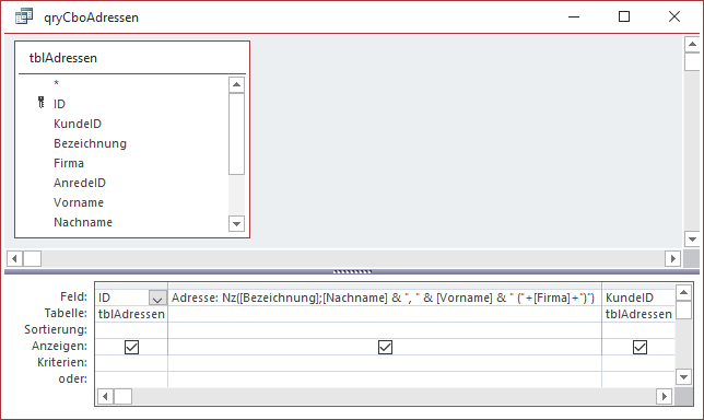 Datensatzherkunft für die Kombinationsfelder zur Auswahl der Liefer- und Rechnungsadresse