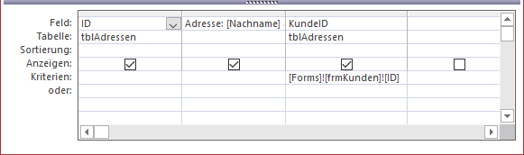 Hinzufügen eines Kriteriums, das nur die zum Kunden gehörenden Adressen liefert