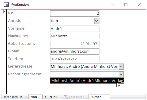 Auswahl einer Rechnungsadresse