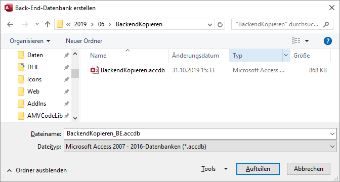 Auswahl der Zieldatenbank