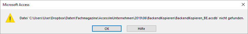Fehler beim Versuch, eine verknüpfte Tabelle nach dem Verschieben zu öffnen