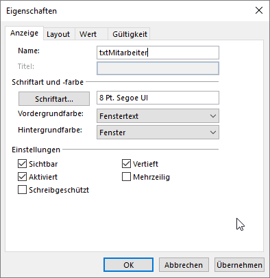 Ändern der Bezeichnung des Textfeldes