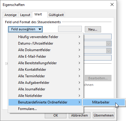 Zuweisen eines Feldes an das Textfeld