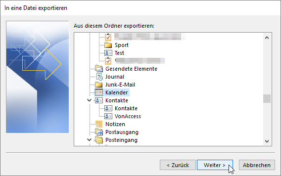 Export der Kalenderdaten