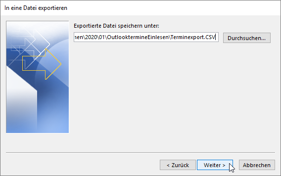 Angabe der Exportdatei