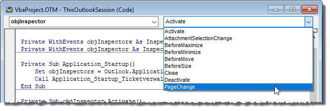 Ereignisse eines Outlook-Inspectors