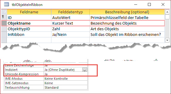 Tabelle zum Speichern der Objekte