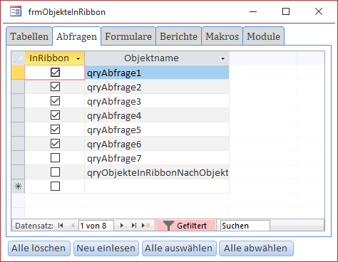Objekte verwalten mit zusätzlichen Schaltflächen