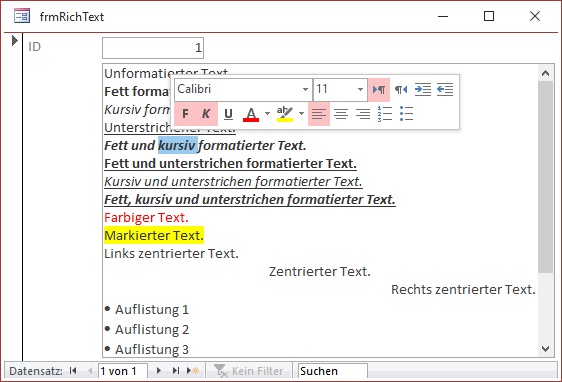 Das etwas unkomfortable Formatierungs-Popup von Rich-Text-Feldern