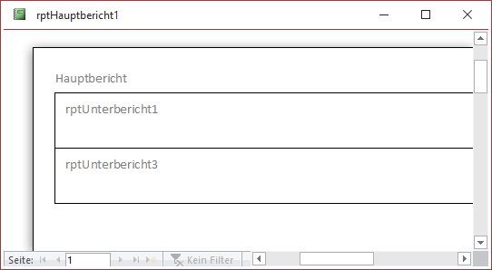 Bericht mit zwei per VBA ausgeblendeten Unterberichten