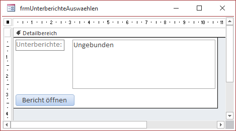 Formular mit Listenfeld zur Auswahl der Unterberichte