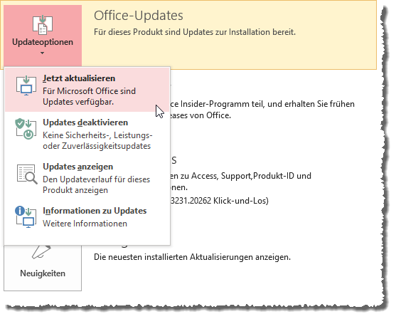 Update-Optionen