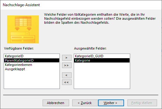 Einrichten eines neuen Nachschlagefeldes
