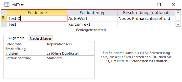 Umbenennen von TestID_GUID zu TestID und Hinzufügen des Primärschlüssels