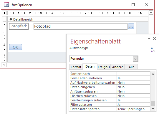 Entwurf des Formulars zum Auswählen des Fotopfades