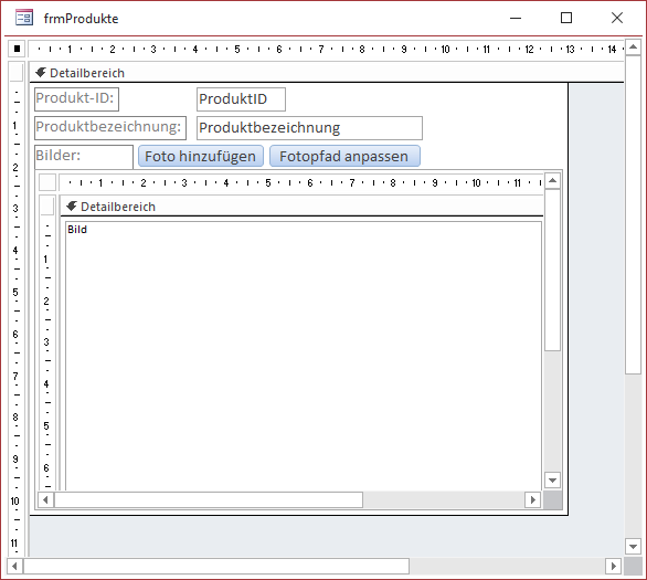 Entwurf des Formulars frmProdukte