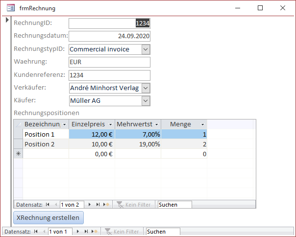 Formular zum Zusammenstellen einer Rechnung