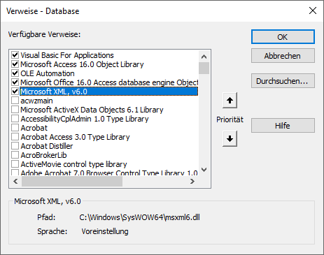 Verweis auf die XML-Bibliothek