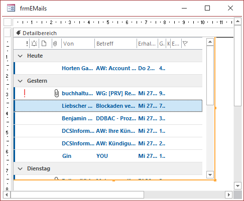 Anzeige von Outlook-Daten im Entwurf