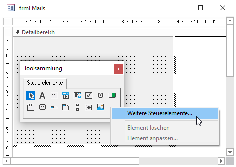 Freischalten weiterer Steuerelemente