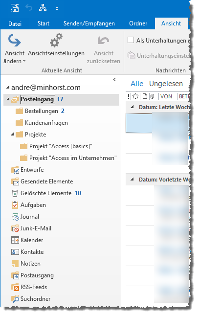 Anzeige der Ordner in Outlook