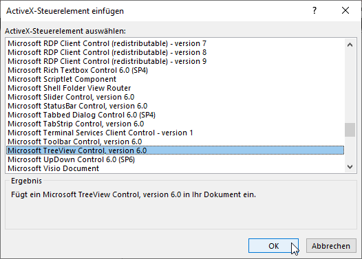 Hinzufügen der ActiveX-Steuerelemente