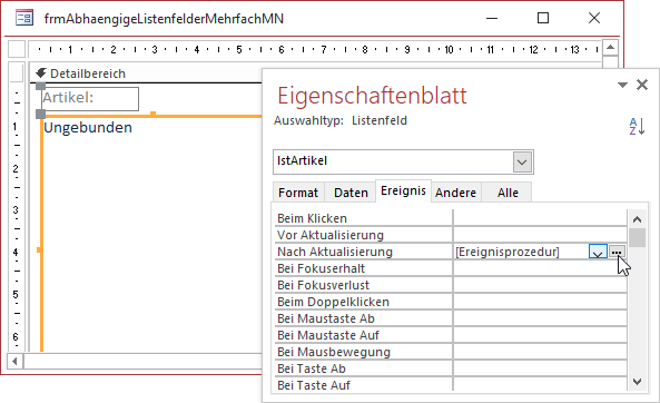 Üblicher Weg zur Anzeige der Ereignisprozedur eines Steuerelements