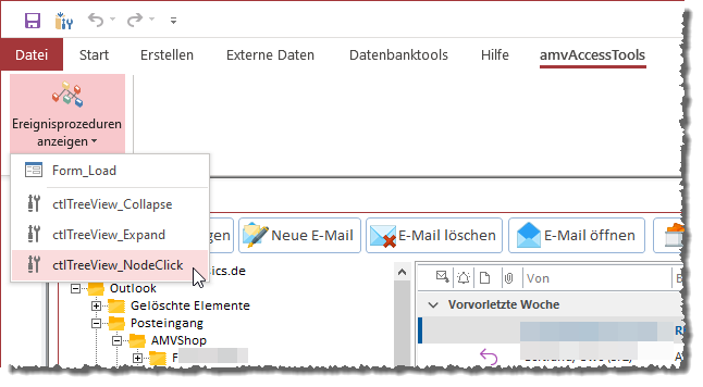 Anzeige der Ereignisprozedur per Ribbon-Befehl