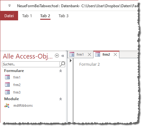Anzeige des zweiten Formulars beim Klick auf das zweite Tab