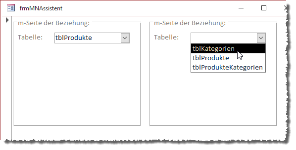 Auswahl der an der Beziehung beteiligten Kombinationsfelder