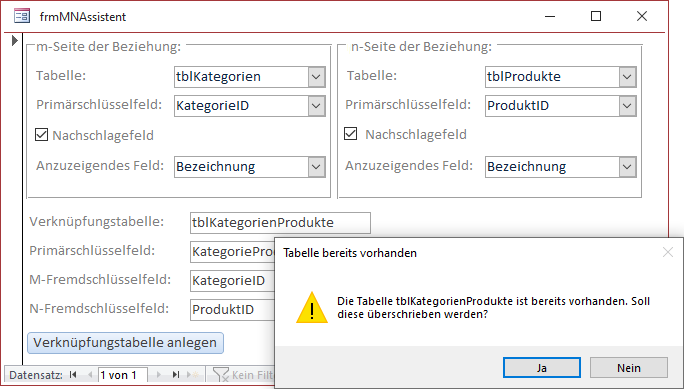 Die zu erstellende Tabelle ist bereits vorhanden.