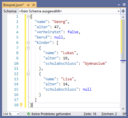 Beispiel für ein JSON-Dokument