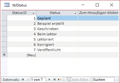 Tabelle mit den verschiedenen Status-Werten