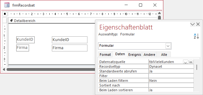 Das an eine Tabelle gebundene Formular