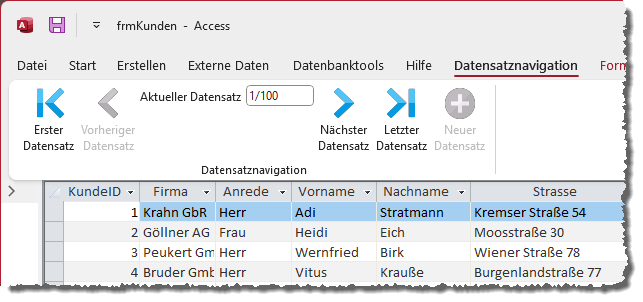 So soll das Ribbon zur Datensatznavigation aussehen.