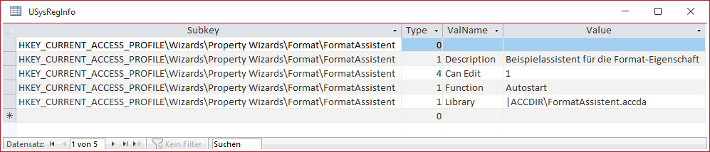 Die Tabelle USysRegInfo in der Datenblattansicht