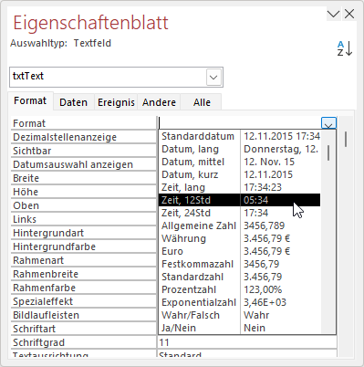 Auswahl verschiedener Formate
