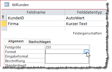 Format-Eigenschaft im Tabellenentwurf