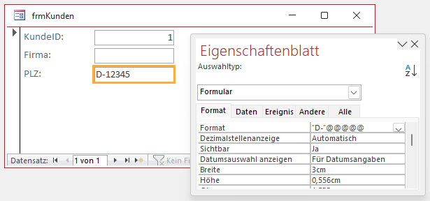 Anpassen von Formaten in der Layoutansicht von Formularen